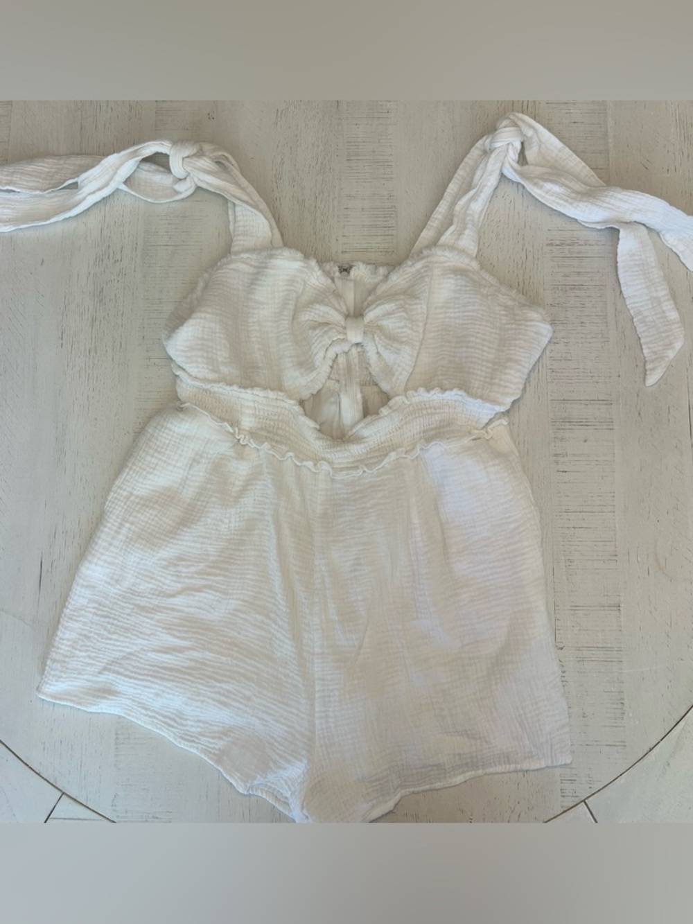 Fashion Nova White Tie-Strap Romper